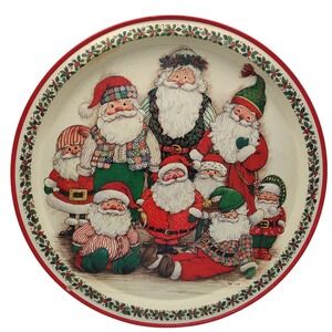 Santa Reunion Serving Tray Red Round Christmas‎ Metal Potpourri Design 1994